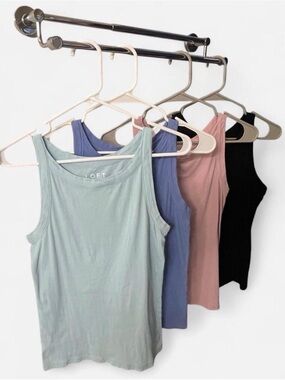 Set of (4) EUC to Like-New LOFT High-Neck “Perfect” Tank Tops